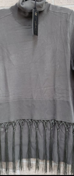 Long Sleeve Turtleneck Sweater w/Tassel Detail. Mossy Green Color - Picture 2 of 11